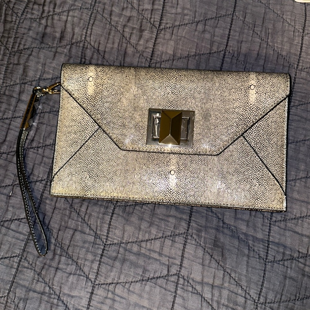 BCBGMaxAzria Leather Metallic Wristlet Clutch